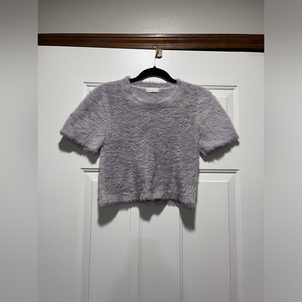 Altere’d State Furry Lavender Crop top Short sleeve Sweater Size Large